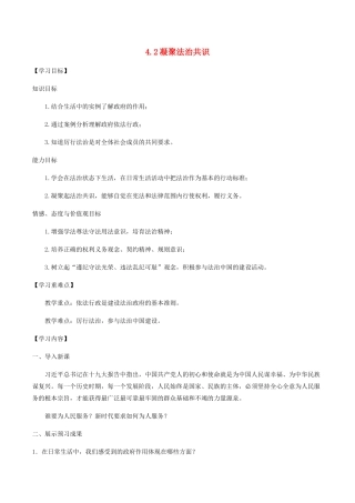九年级道德与法治上册 第二单元 民主与法治 第四课 建设法治中国 第2框 凝聚法治共识学案 新人教版-新人教版初中九年级上册政治学案