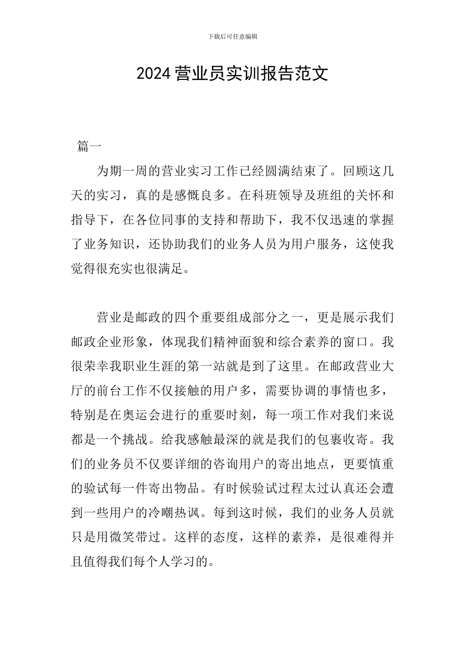 2024营业员实训报告范文_第1页