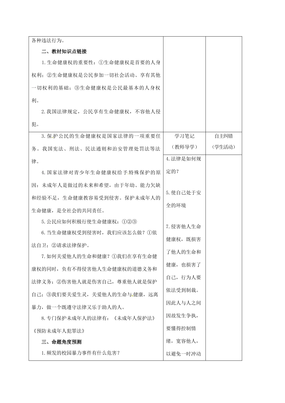 内蒙古鄂尔多斯市中考政治一轮复习 专题八 筑牢成长防线 守护幼苗健康学案-人教版初中九年级全册政治学案_第2页