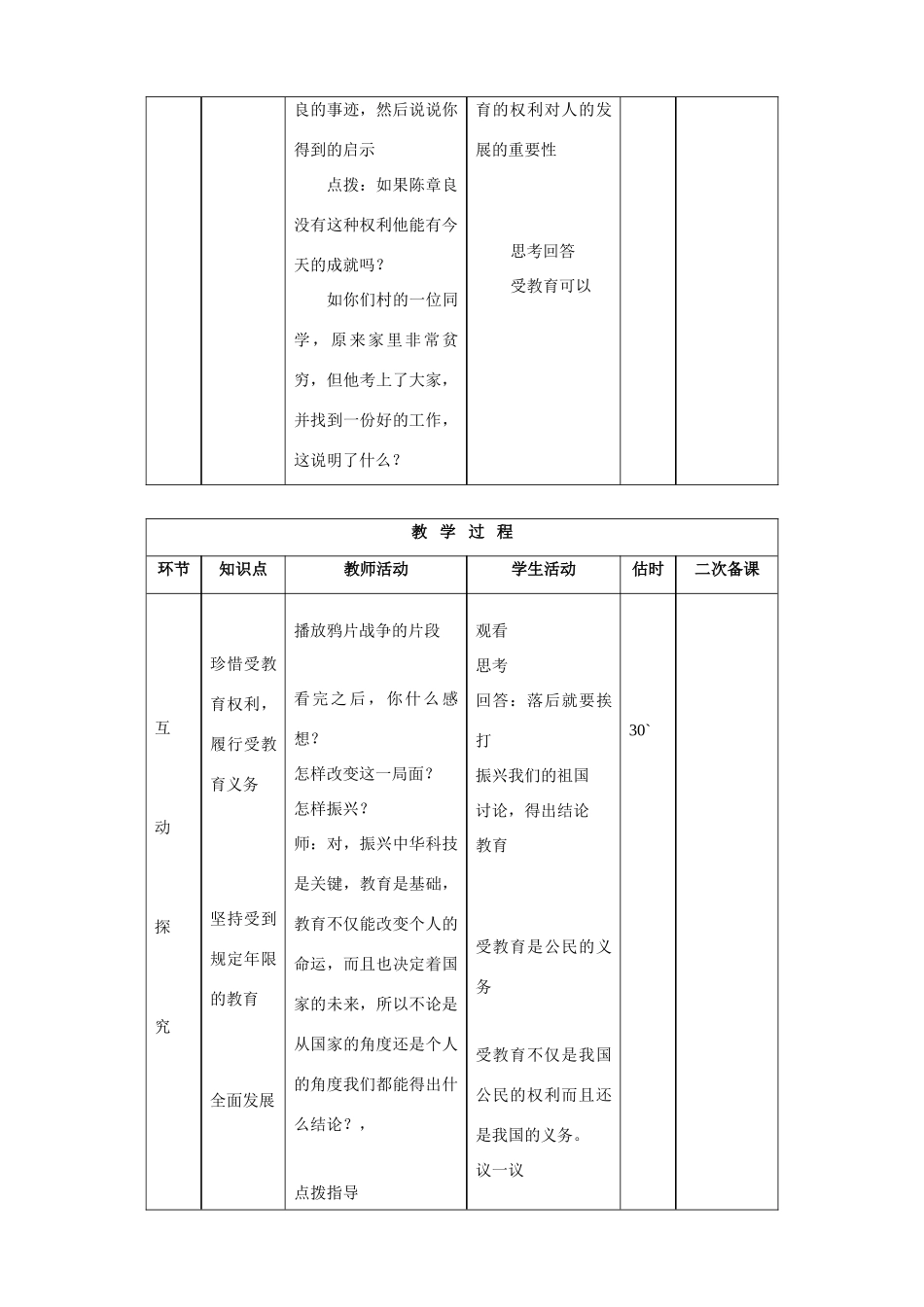 七年级思品上册 9受教育法律赋予的权利和义务一同步教学设计 鲁教版教材_第2页