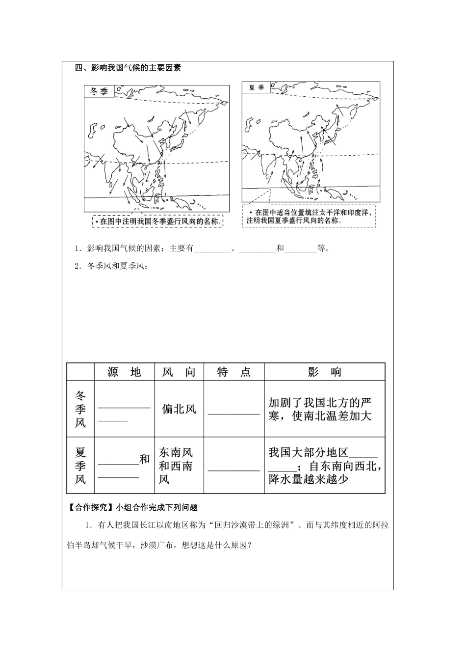 八年级地理上册 2.2 复杂多样的气候（第3课时）学案 晋教版-人教版初中八年级上册地理学案_第2页