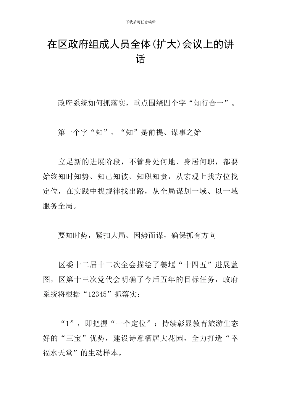 在区政府组成人员全体会议上的讲话_第1页