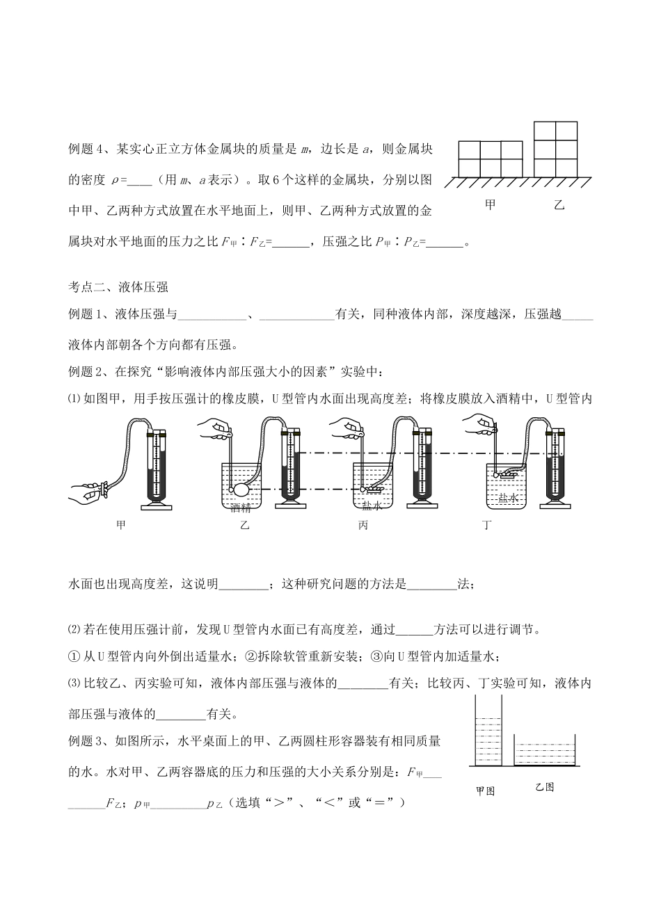 中考物理 第十章 压强和浮力复习学案 （新版）苏科版-（新版）苏科版初中九年级全册物理学案_第2页