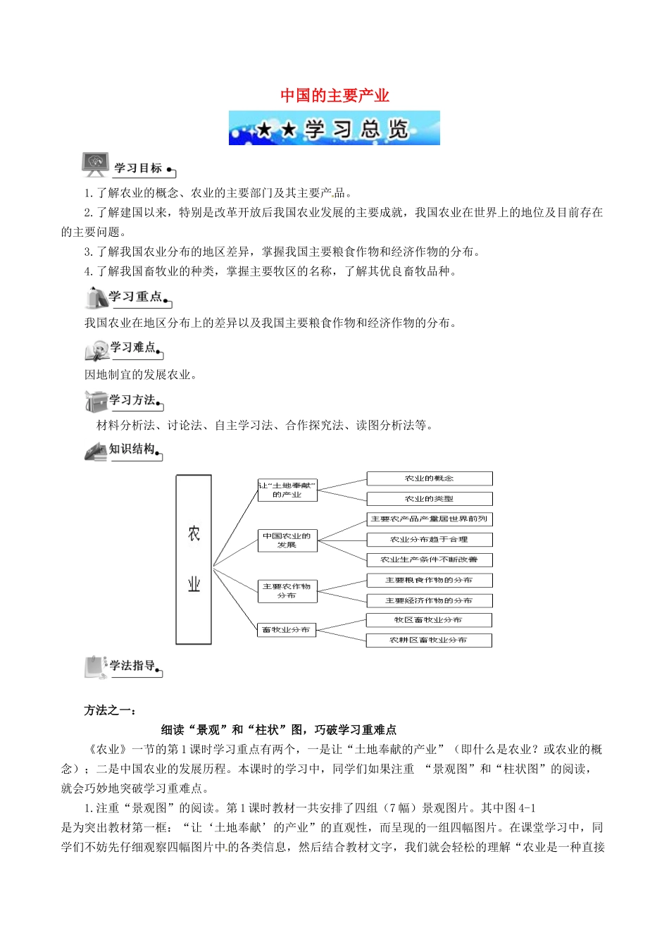八年级地理上册 第四章 中国的主要产业导学案 湘教版-湘教版初中八年级上册地理学案_第1页