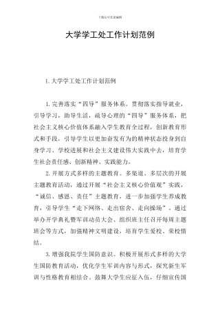 大学学工处工作计划范例