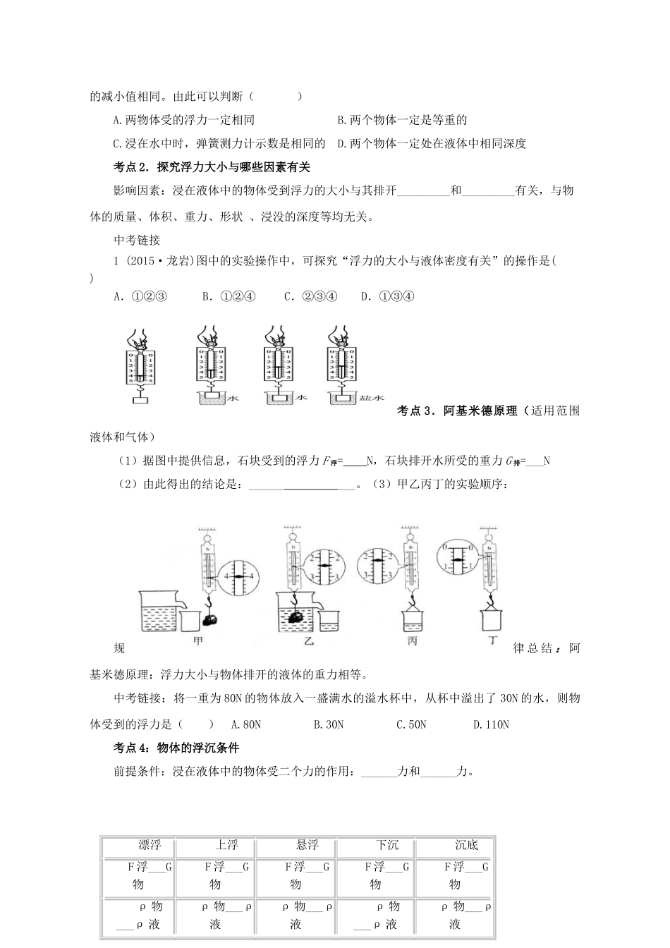 中考物理 浮力复习导学案-人教版初中九年级全册物理学案_第2页