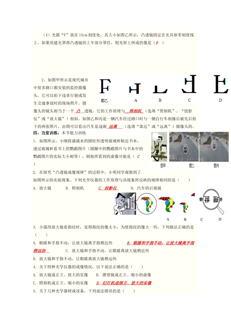 九年级物理 第三章《透镜及其应用》第一轮复习学案 人教新课标版_第2页