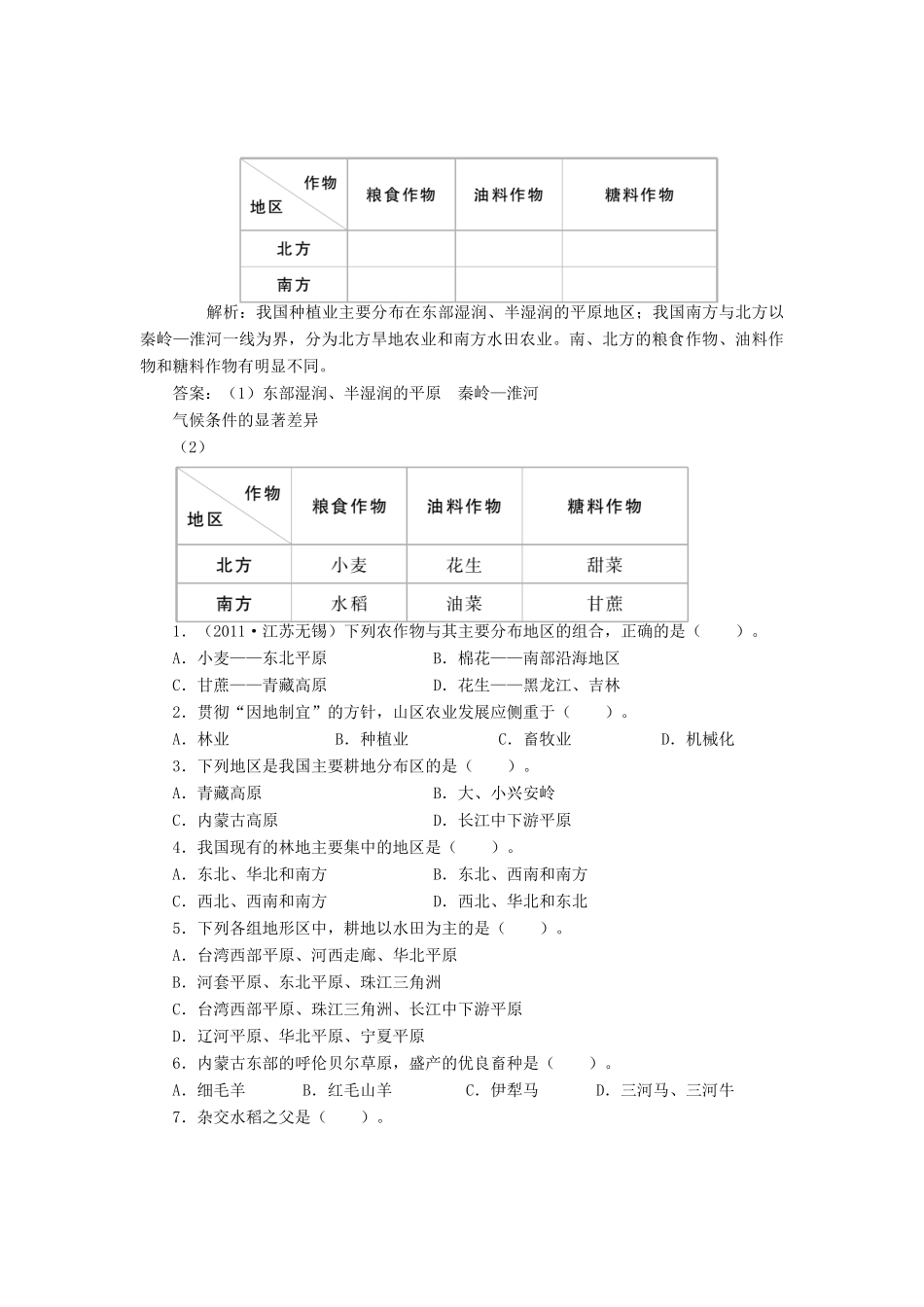 七年级地理下册 第4章 第二节 土地资源与农业（第2课时）导学案 中图版-中图版初中七年级下册地理学案_第3页