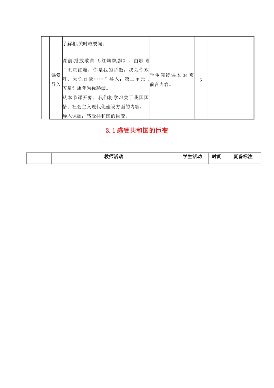山东省滨州市邹平实验中学九年级政治全册 3.1 感受共和国的巨变导学案 鲁教版_第2页
