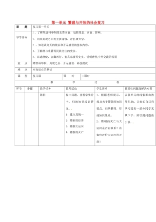 吉林省通化市七年级历史下册 第一单元 繁盛与开放的社会复习导学案 鲁教版-鲁教版初中七年级下册历史学案