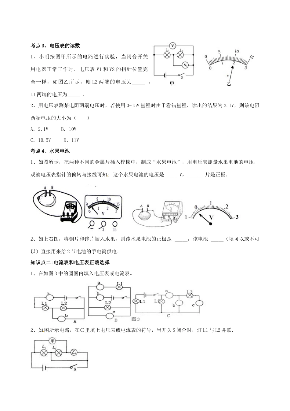 中考物理 电压 电阻复习导学案 新人教版-新人教版初中九年级全册物理学案_第2页
