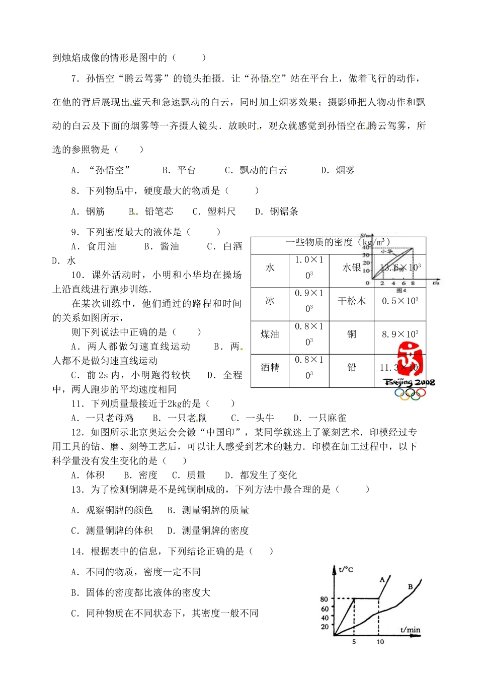 江苏省南通市紫石中学八年级物理 寒假检查作业卷学案（无答案）_第2页
