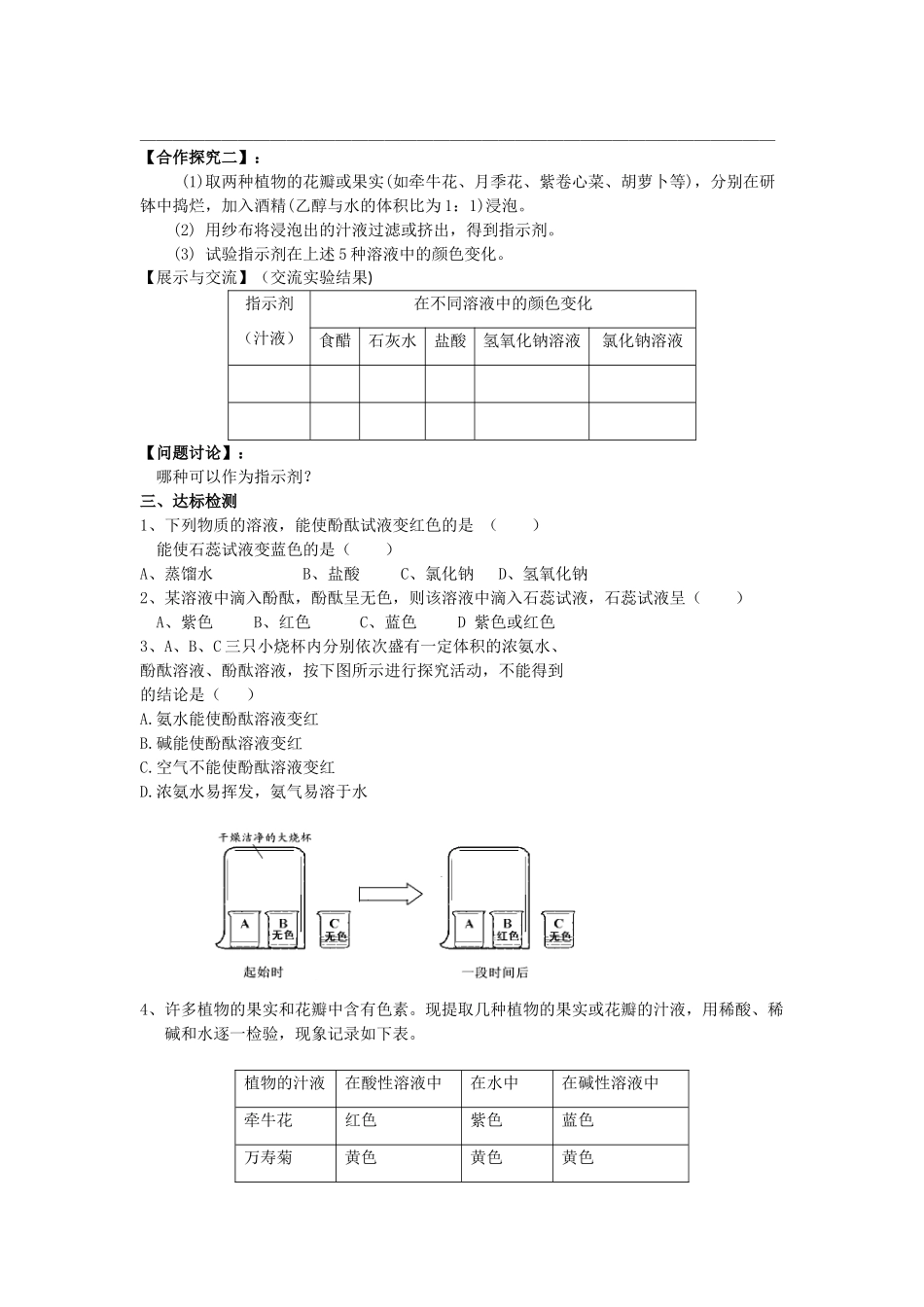 九年级化学 第十单元 酸和碱 课题1常见的酸和碱学案 人教新课标版_第2页