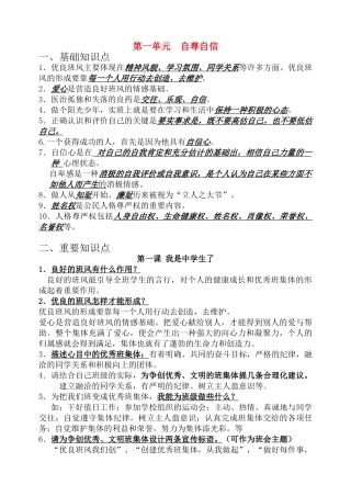七年级政治复习学案（第一单元） 苏教版