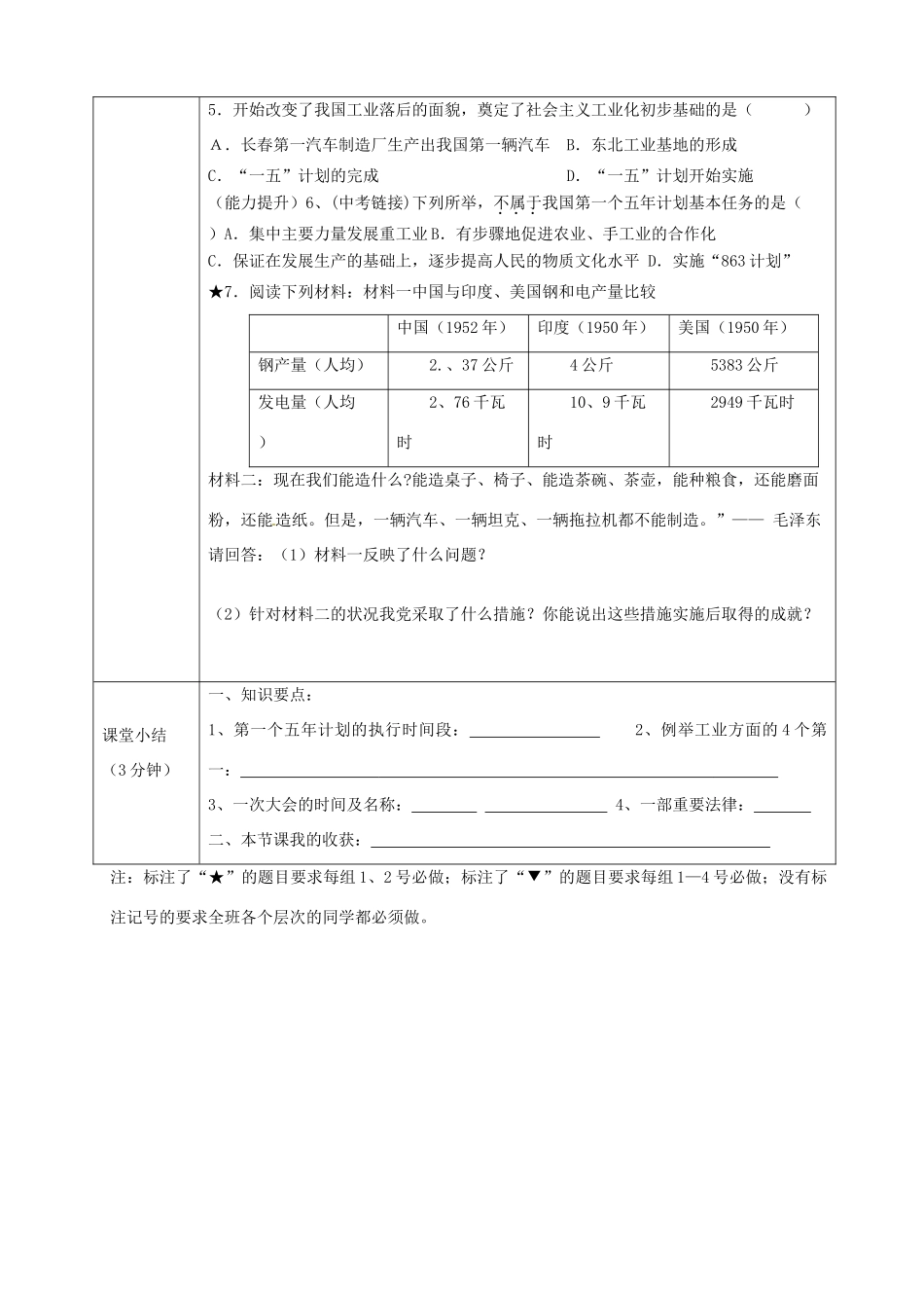 湖南省常德市第九中学八年级历史下册 第二单元 第4课 工业化的起步导学案 新人教版_第3页