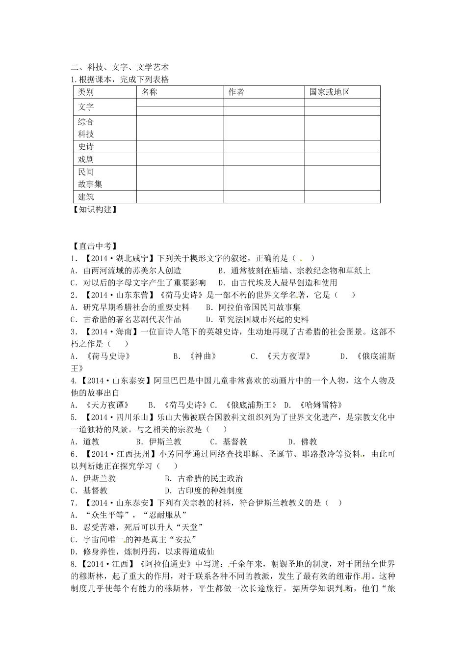 九年级历史上册 第8-9课 古代科技与思想文化学案 新人教版-新人教版初中九年级上册历史学案_第2页