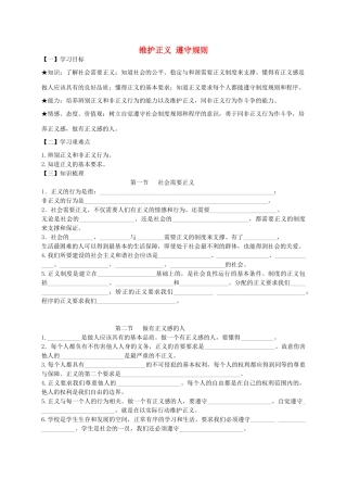 九年级政治全册 第8课《维护正义 遵守规则》导学案 陕教版-陕教版初中九年级全册政治学案