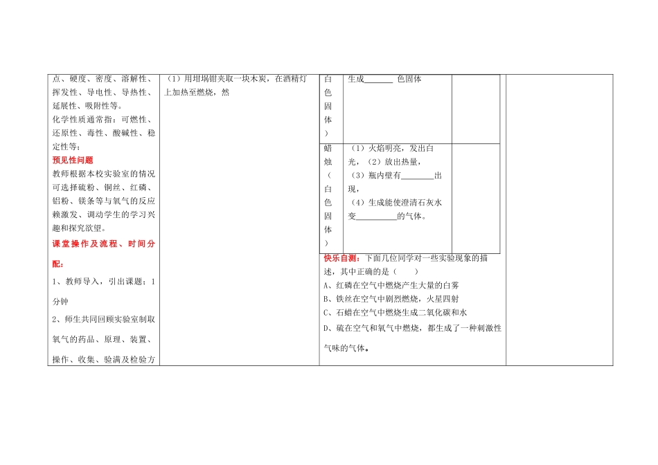 九年级化学 性质活泼的氧气(实验) 杜郎口导学案 鲁教版_第3页
