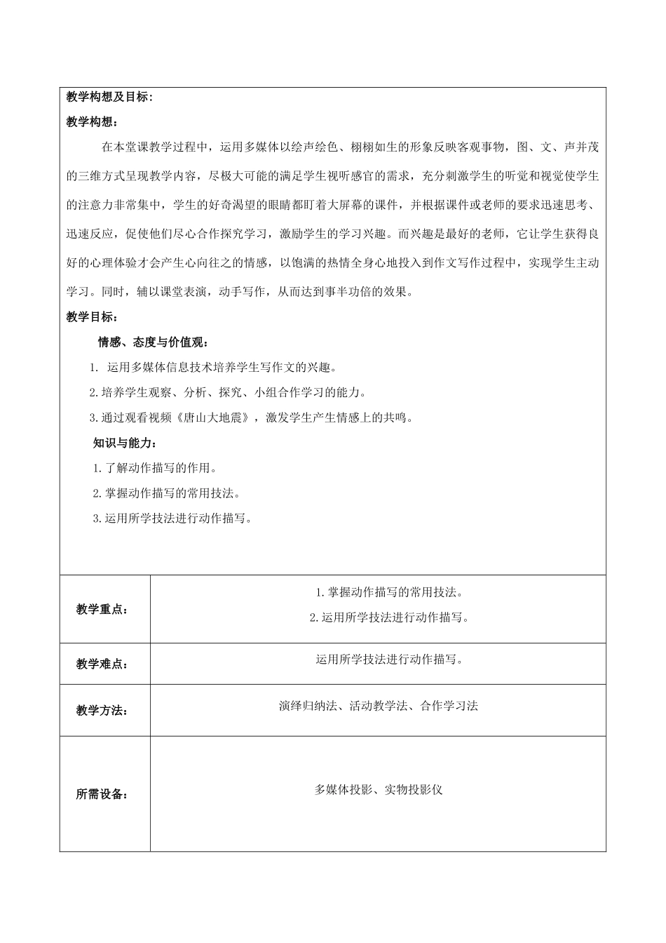 九年级语文《撷取写作海洋里的一朵浪花-动作描写 》教学案 苏教版_第2页