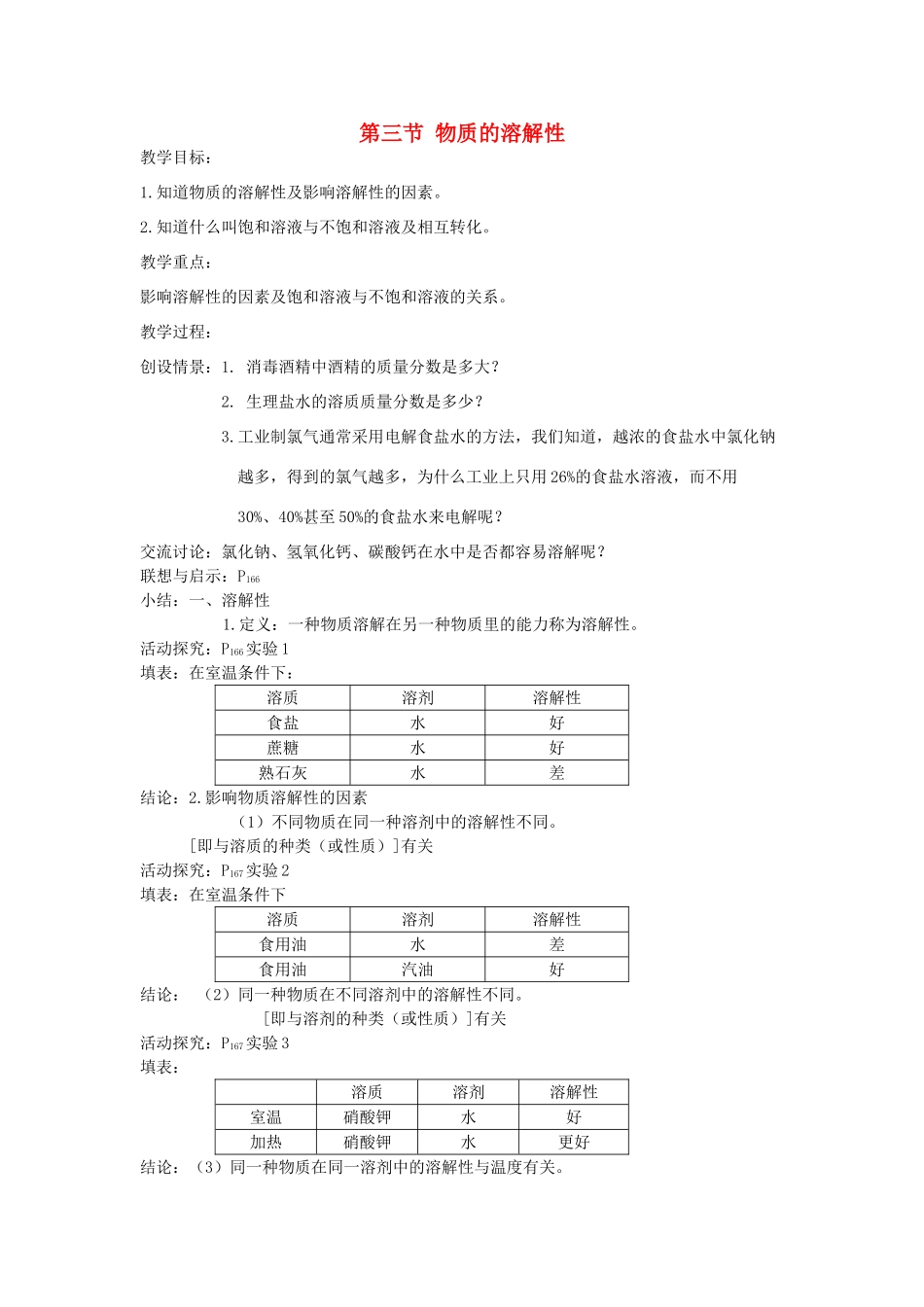 2013年九年级化学全册 6.3 物质的溶解性教案 沪教版_第1页