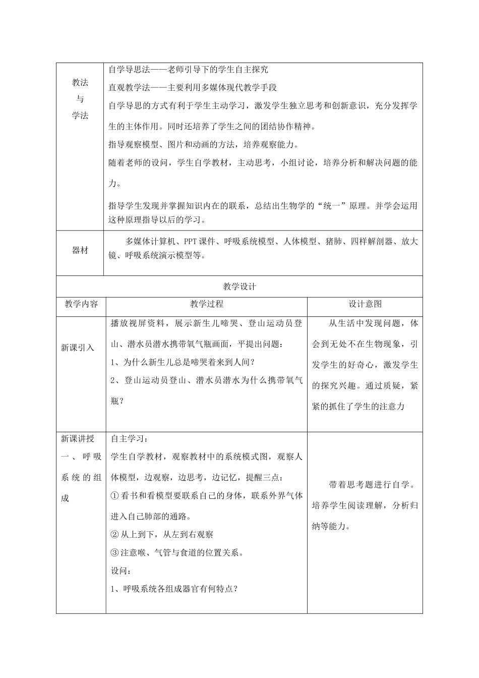 2014年湖南省永州市冷水滩区中小学七年级生物下册 人体与外界的气体交换教案 苏教版_第2页