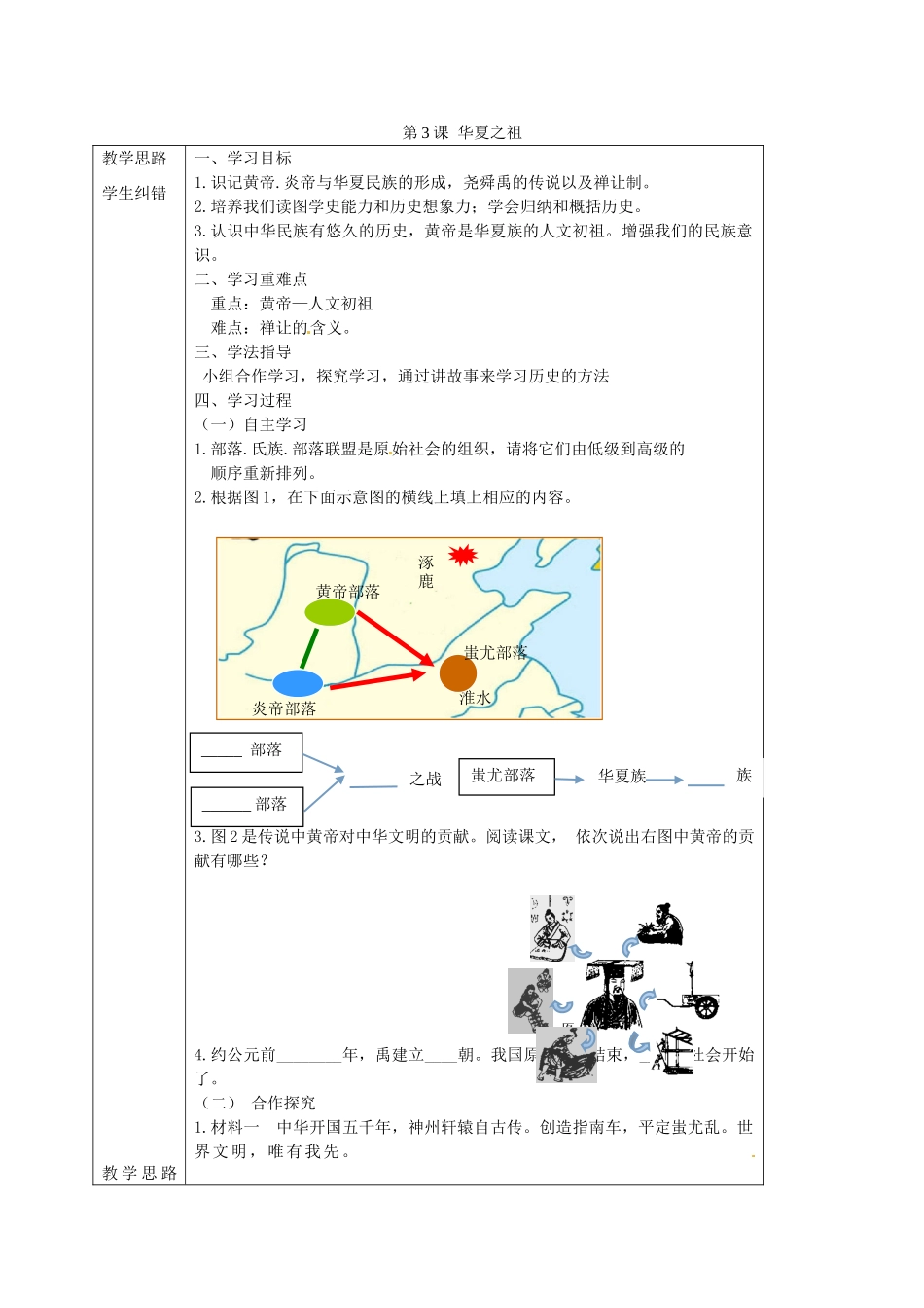 七年级历史上册 第3课 华夏之祖导学案2 新人教版-新人教版初中七年级上册历史学案_第1页
