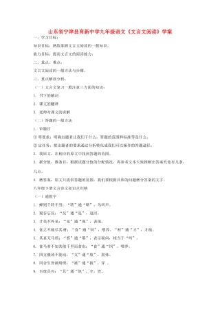 山东省宁津县育新中学九年级语文《文言文阅读》学案
