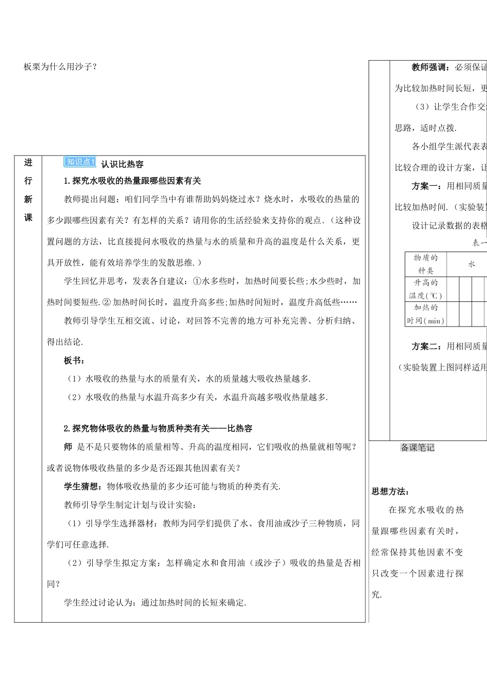 秋九年级物理全册 13.3 比热容（第1课时 比热容）导学案 （新版）新人教版-（新版）新人教版初中九年级全册物理学案_第2页