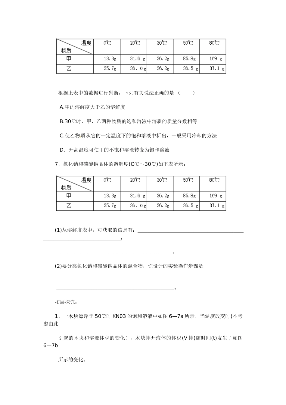 九年级化学下册 6.3 物质的溶解性习题 （新版）沪教版_第3页
