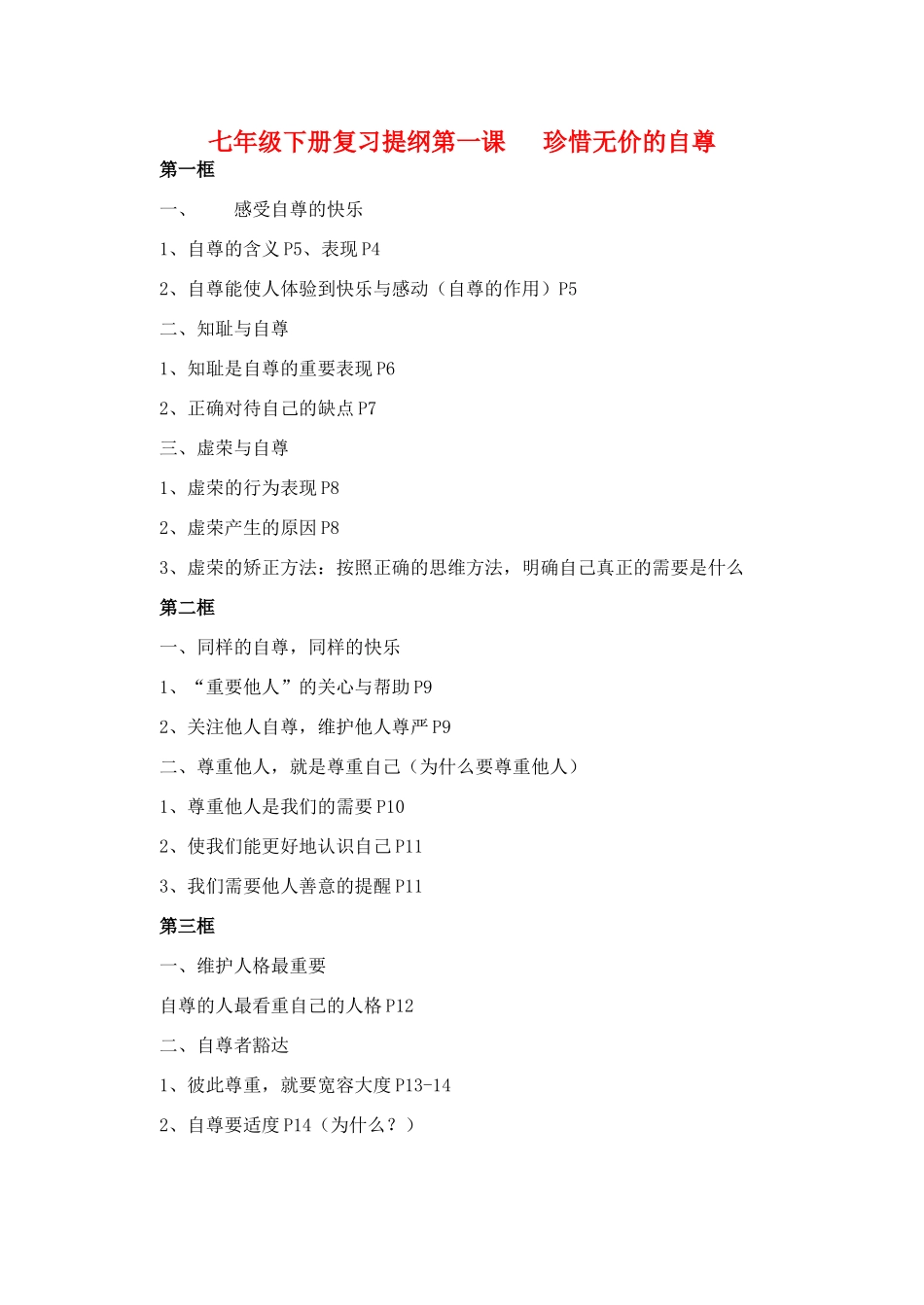 七年级政治下册 珍惜无价的自尊教学设计 人教新课标版教材_第1页