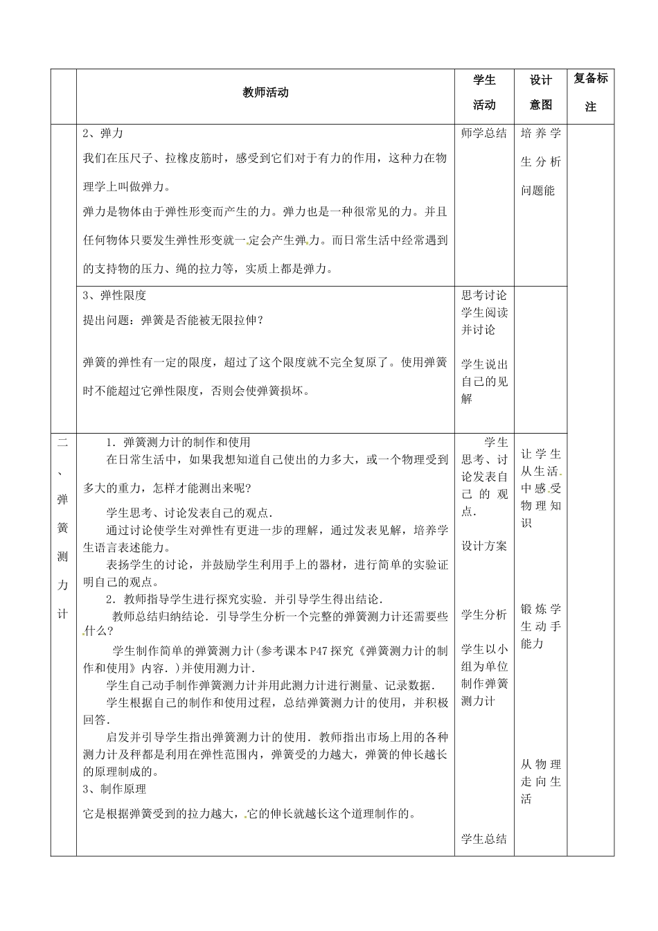 2015年春八年级物理下册 7.2《弹力》教案 （新版）新人教版_第2页
