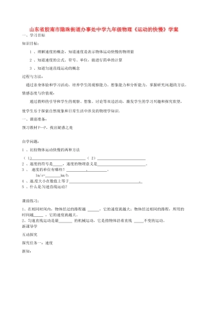 山东省胶南市隐珠街道办事处中学九年级物理《运动的快慢》学案