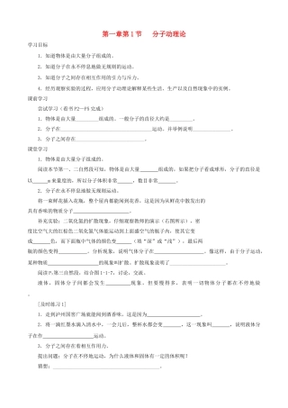 九年级物理上册 第一章 第1节 分子动理论学案 教科版-教科版初中九年级上册物理学案