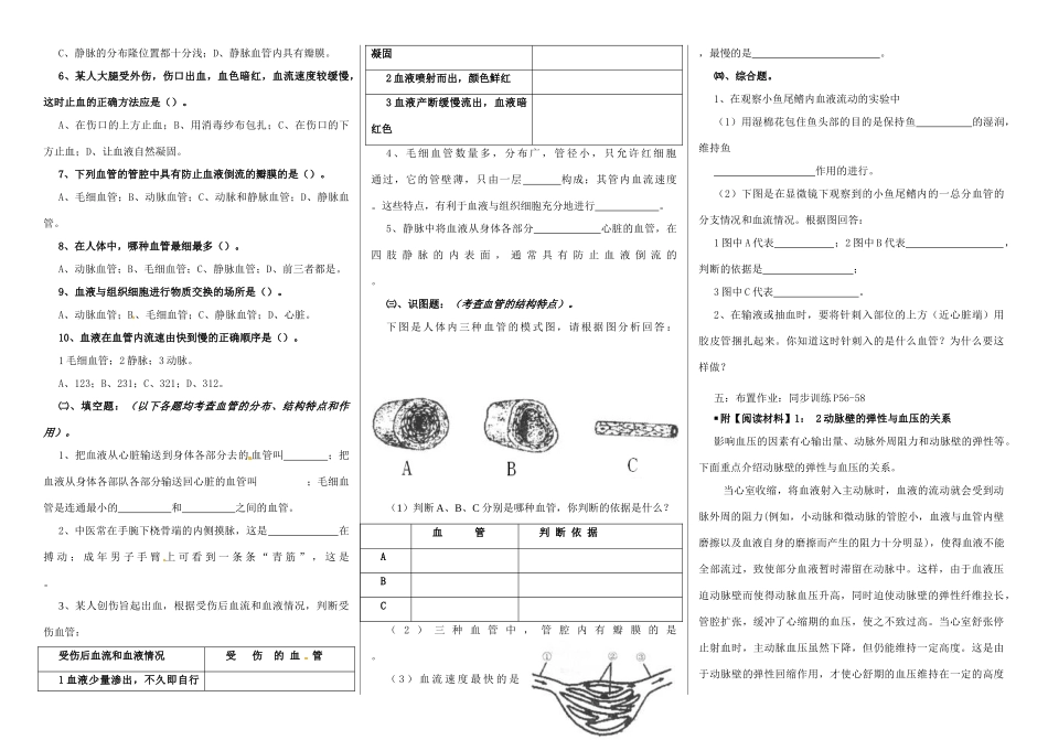 2013-2014学年七年级生物下册 第四章 人体内物质的运输 第二节 血流的管道——血管教案2 新人教版_第3页
