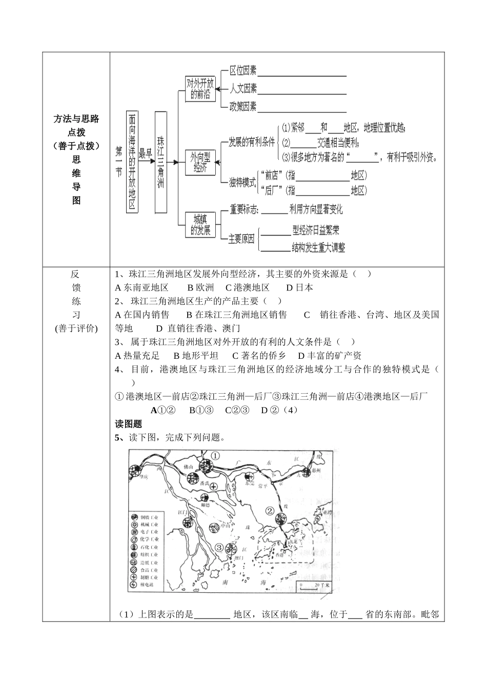 八年级地理§7.1面向海洋的开放地区—珠江三角洲导学案人教新课标_第3页
