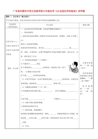 广东省河源市中英文实验学校九年级化学《13走进化学实验室》讲学稿