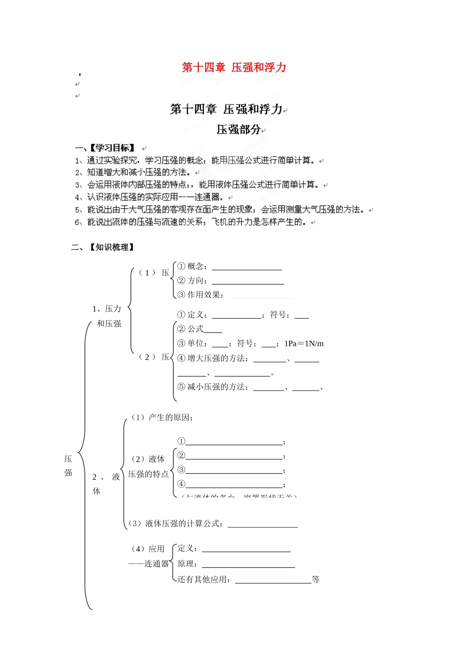 江西省金溪县第二中学中考物理 第十四章 压强和浮力导学案 新人教版_第1页