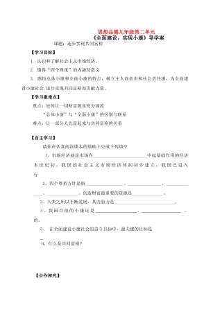 九年级思品 逐步实现共同富裕导学案 粤教版