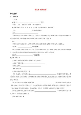 中考物理 第九章 简单机械总复习教学案