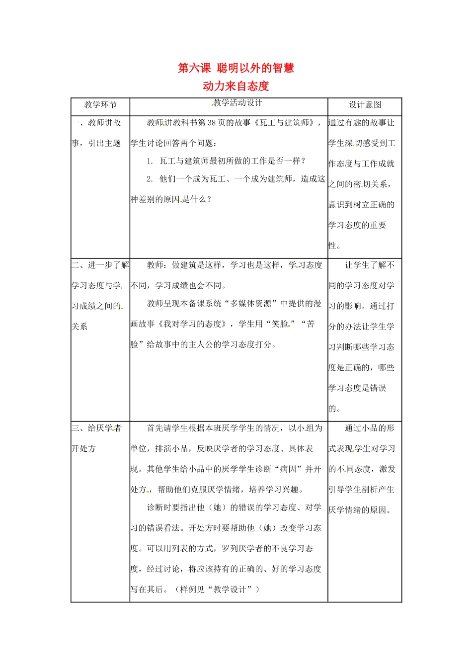 七年级政治上册 第6课 聪明以外的智囊教学设计 教科版教材_第1页
