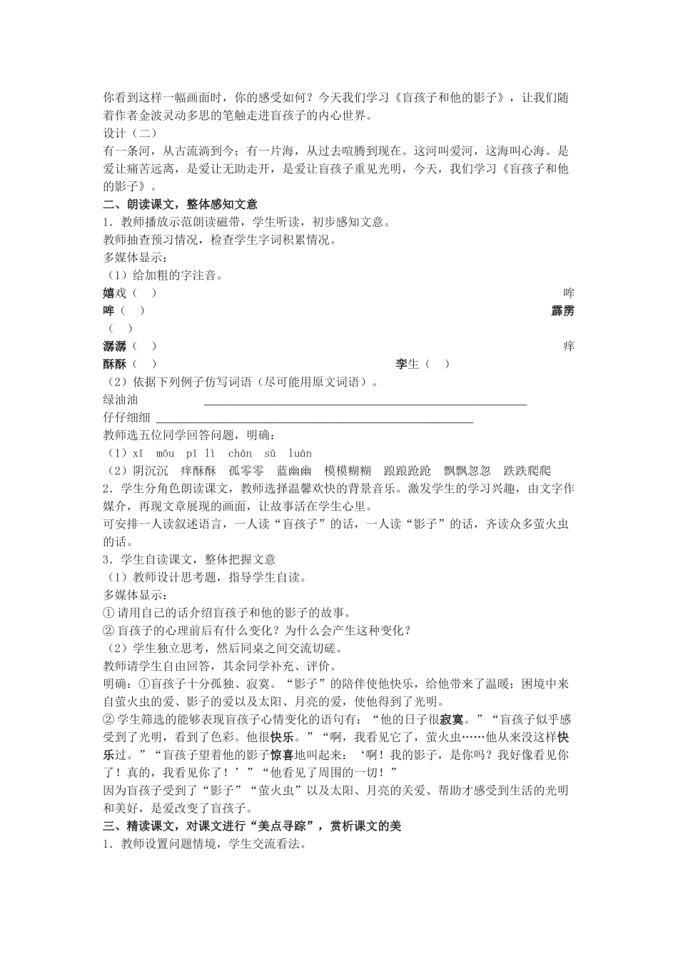 盲孩子和他的影子教案7_第2页