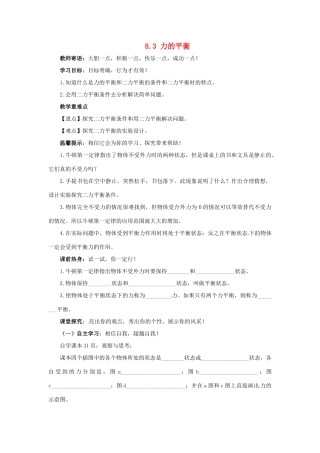 2013年八年级物理下册 8.3 力的平衡导学案（无答案）（新版）教科版
