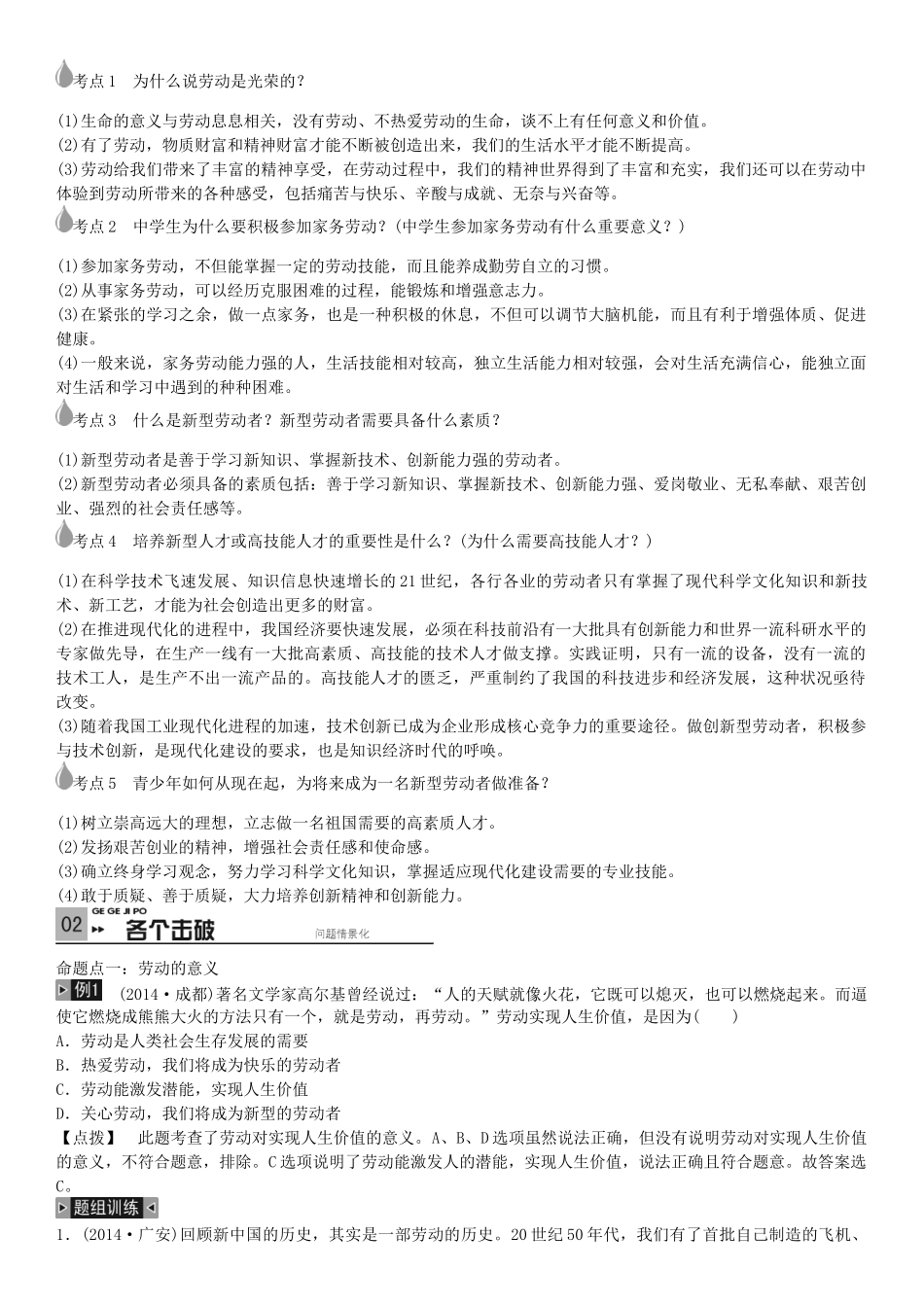 春中考政治 考点梳理复习 八下 第四单元 劳动创造世界学案 教科版-教科版初中九年级全册政治学案_第3页