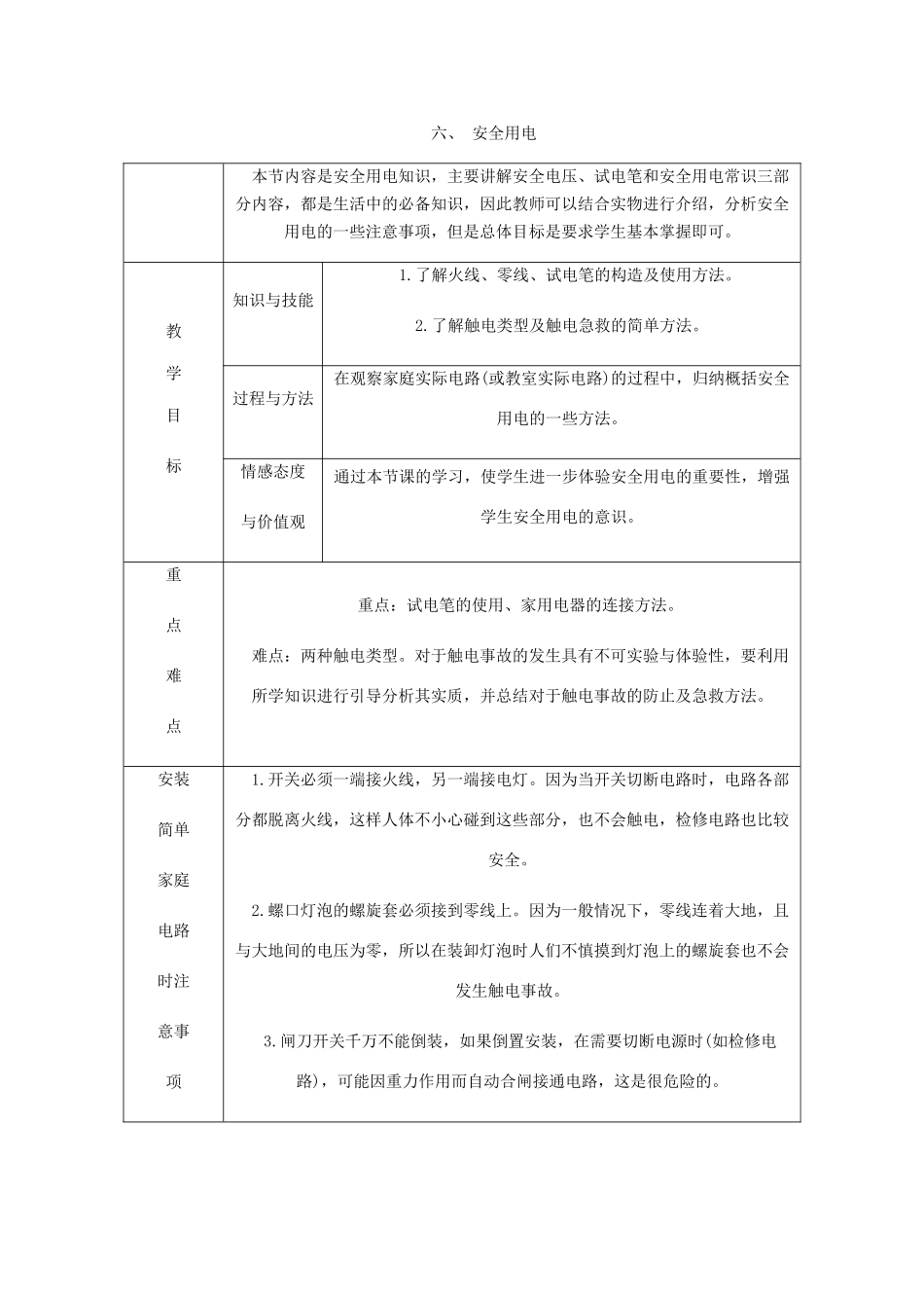 九年级物理全册 13.6安全用电导学设计 （新版）北师大版-（新版）北师大版初中九年级全册物理学案_第1页