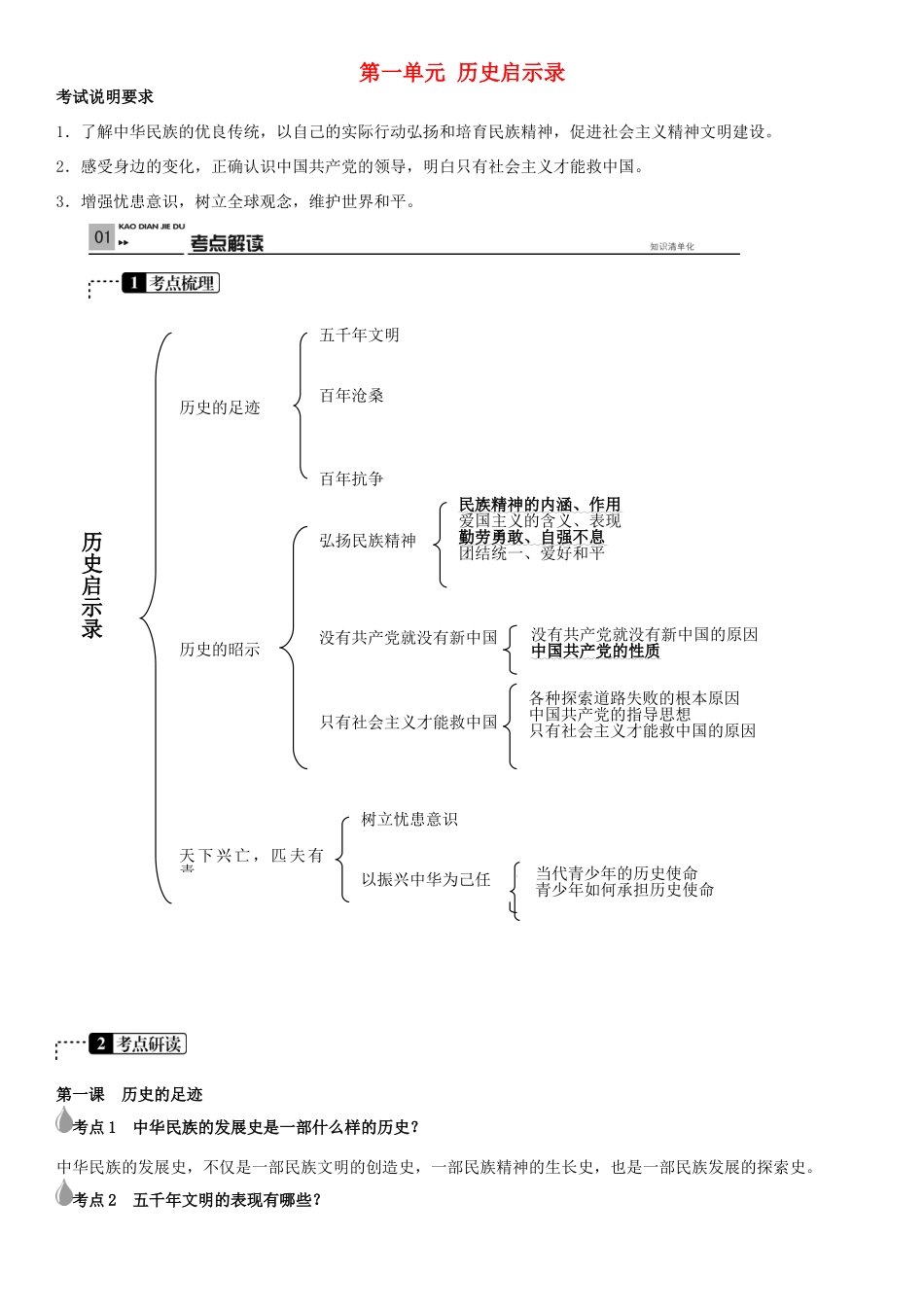 春中考政治 考点梳理复习 九年级 第一单元 历史启示录学案 教科版-教科版初中九年级全册政治学案_第1页