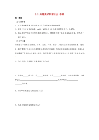 九年级政治 2.3 共建美好和谐社会学案 粤教版