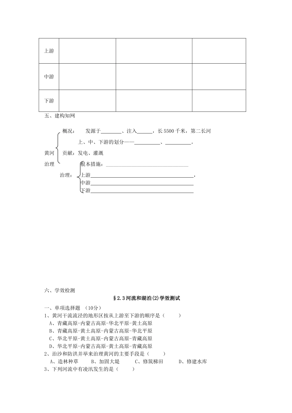 八年级地理上册 2.3《河流和湖泊》自主导学案（2）（无答案）人教新课标版_第2页