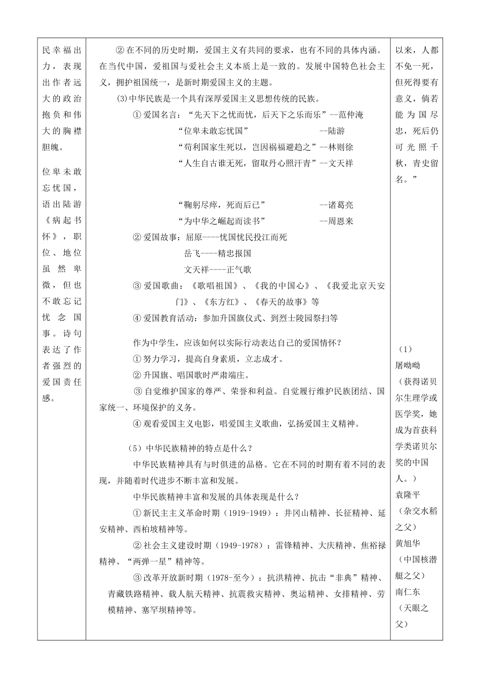 九年级道德与法治下册 第五单元 中华文化 民族精神 5.2 民族精神 发扬光大 第1框 民族精神 兴国之魂导学案 粤教版-粤教版初中九年级下册政治学案_第2页