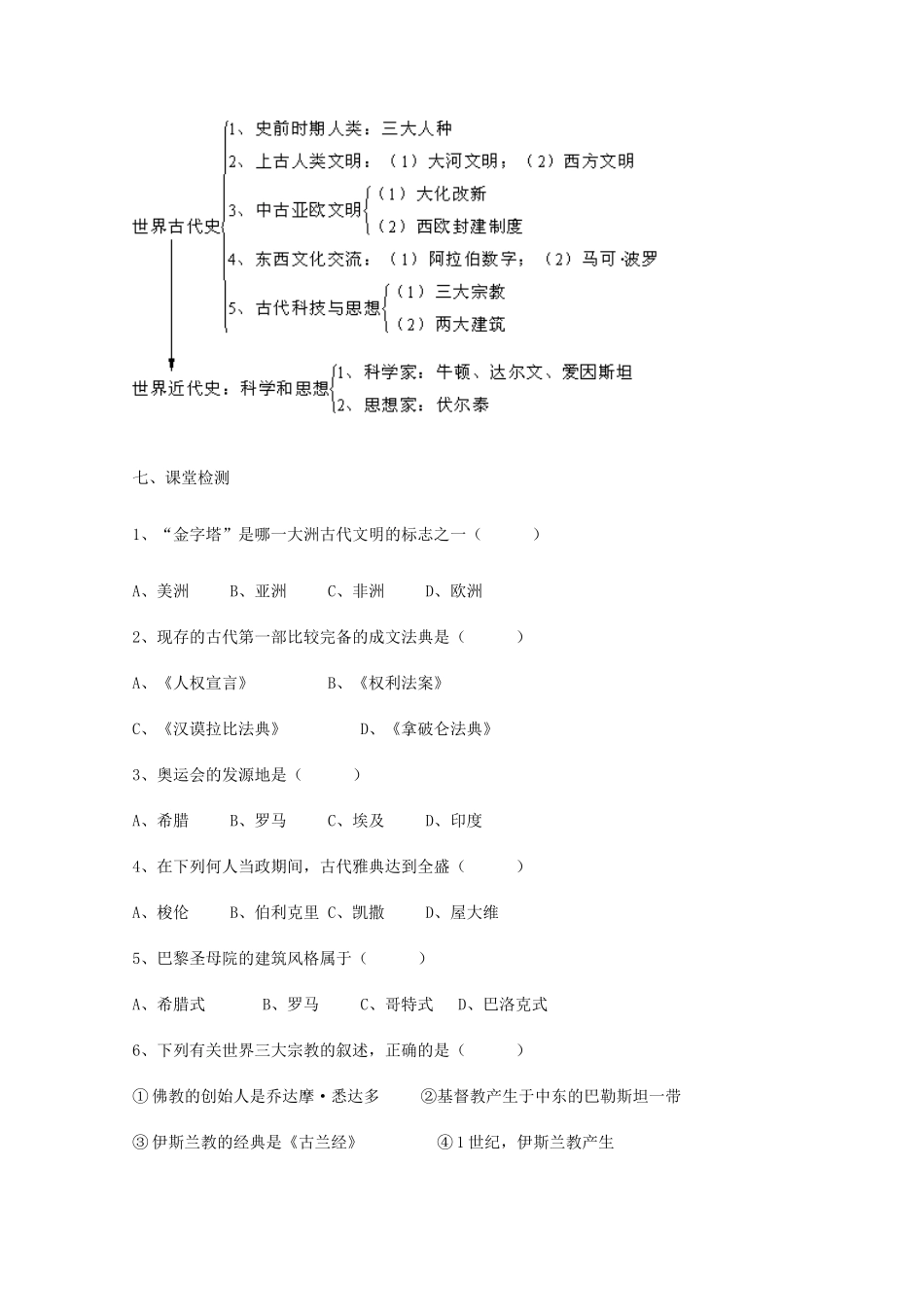 山东省泰安市岱岳区徂徕镇第一中学中考历史专题复习 世界古代史、近代史中的科学和思想文化学案_第3页