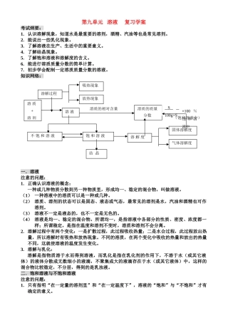 初中化学 第九单元 溶液 复习学案(二)人教版